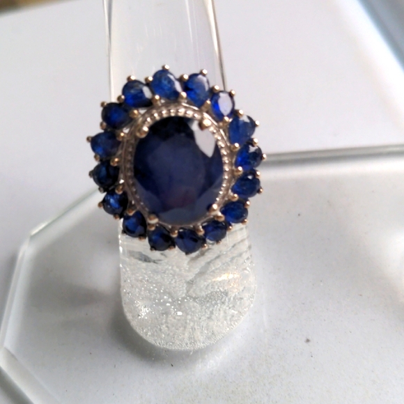 Blue Sapphire Sterling Silver Ring.  New, Size 6 1/2, Full Under gallery, Boxed